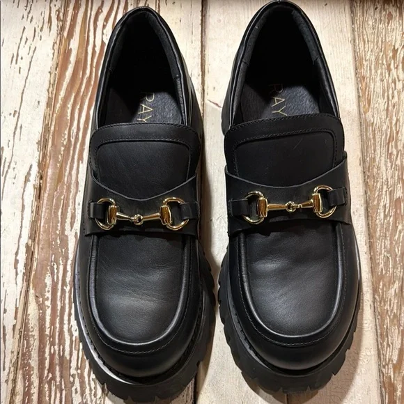 RAYE | Shoes | Raye Sven Black Leather Loafers With Gold  display picture 1
